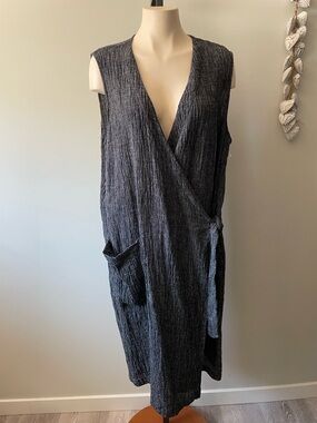 Beau Jours Linen Wrap Dress Sleeveless Oversized Pocket Lagenlook Grey Small